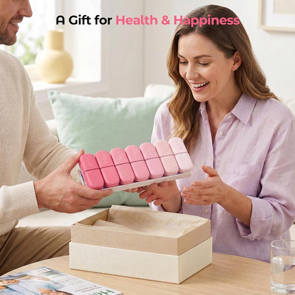 Daviky Magnetic Pill Organizer 2 Times a Day, Weekly AM PM Pill Case, Pill Box 7 Day with Magnets and Stand, Large Medicine Organizer for Medication, Vitamins and Supplements, Gradient Pink