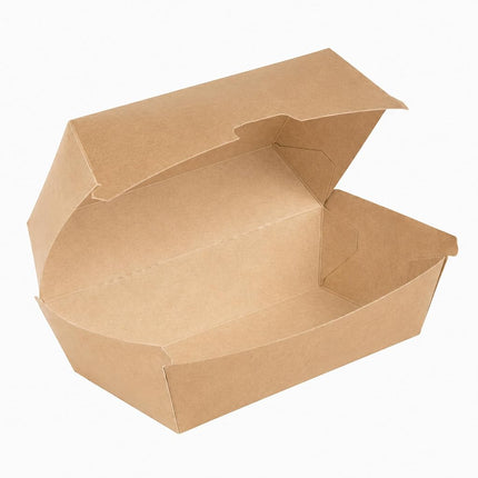 Restaurantware Hot Dog Box 100 Count 6.7 x 3.54 x 3.46 Inches Paper Kraft Rectangular Food Container Tab-Lock Sandwich Clamshell Grease-Resistant Kraft