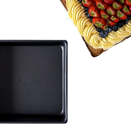 MasterClass KCMCHB35 23 cm Deep Cake Tin with PFOA Non Stick and Loose Bottom, 1 mm Carbon Steel, 9 Inch Square Pan, Grey
