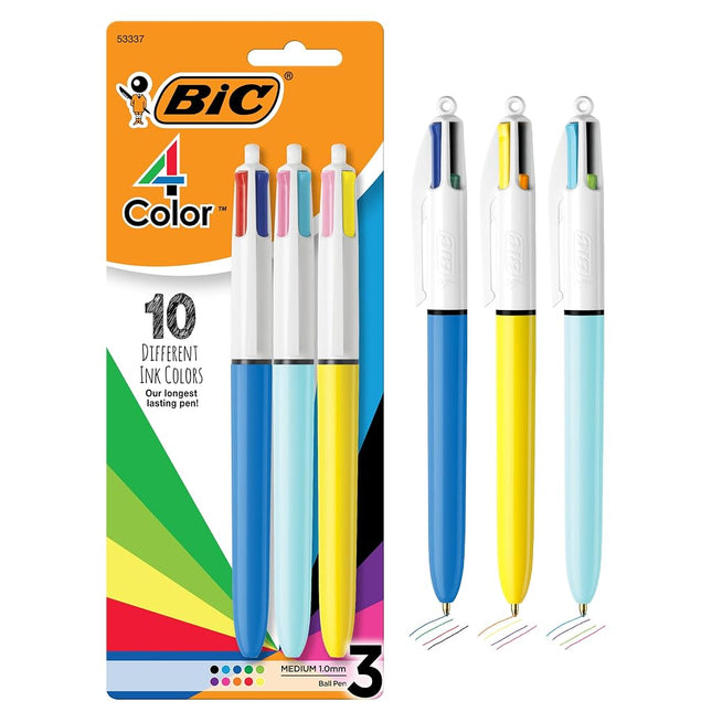 BIC 4-Color Ballpoint Pens, Medium Point (1.0mm), 4 Colors in 1 Set of Multicolored Pens, 3-Count Pack, Pens for School Supplies