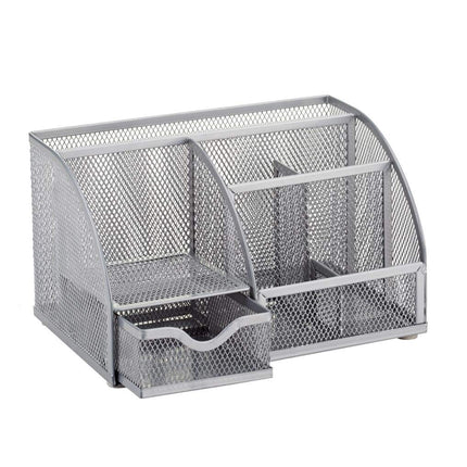 Annova Mesh Desk Organizer Office with 7 Compartments + Drawer/Desk Tidy Candy/Pen Holder/Multifunctional Organizer (Silver)