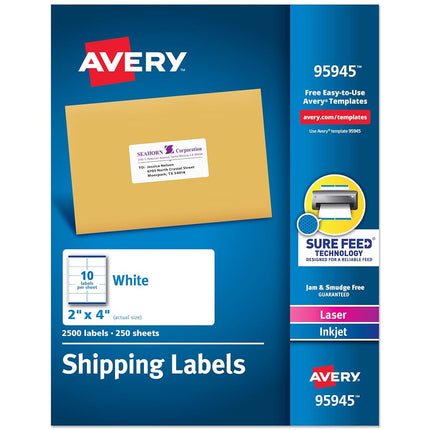 Avery Shipping Address Labels, Laser & Inkjet Printers, 2,500 Labels, 2x4 Labels, Permanent Adhesive (95945)