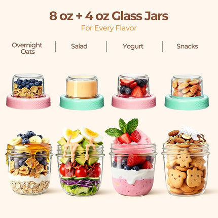 ComSaf Yogurt and Cereal Glass 240 ml Pack of 4 with Compartment 120 ml