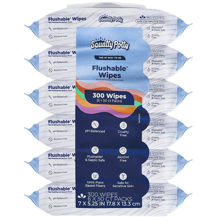 Squatty Potty Flushable Wipes - 6 Packs of 50 (150