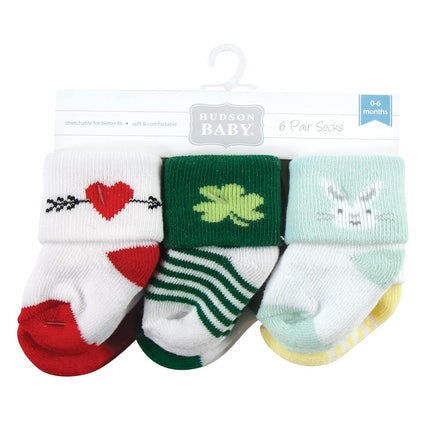 Hudson Baby Baby Girls' Holiday Newborn Terry Socks, Valentine Easter, 6-12 Months