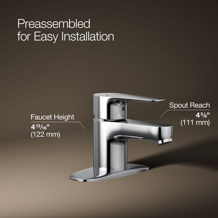 Kohler 16027-4-CP July Single Handle Bathroom Sink Faucet, Polished Chrome