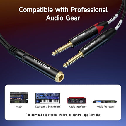 Cable Matters 2-Pack 1/4 TRS to Dual TS Stereo Audio Splitter Cable (Dual 1/4 Inch TS to TRS Female Adapter) in Black - 6 Inches / 0.15 Meters
