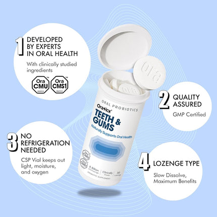 OraTicx Probiotique Dentaire Dents & Gencives, Soutient Naturellement la Santé Bucco-dentaire et l'Immunité, Supplément Probiotique Oral 8 Milliards d'UFC, Saveur Raisin 30 Pastilles 1 Unité