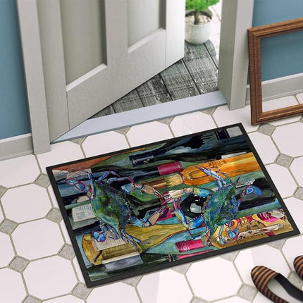 Caroline's Treasures Blue Crabby Wine Bottles Indoor or Outdoor Mat, 24" x 36", Multicolor