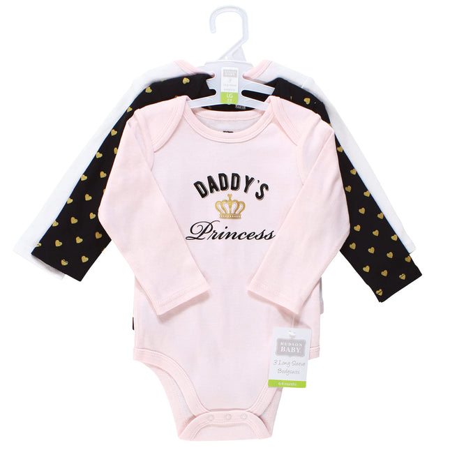 Hudson Baby unisex-baby Cotton Long-sleeve Bodysuits, Daddys Princess, 9-12 Months