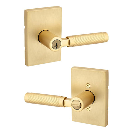 Manilla de puerta de entrada Kwikset Prava con cerradura y llave, manilla exterior reversible con llave de seguridad, para entrada principal y dormitorios, latón satinado, seguridad Smartkey Rekey resistente a robos y Microban