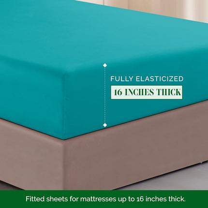 Elegant Comfort Luxurious 1500 Premium Hotel Quality Microfiber Three Line Embroidered Softest 4-Piece Bed Sheet Set, Wrinkle and Fade Resistant, King, Turquoise
