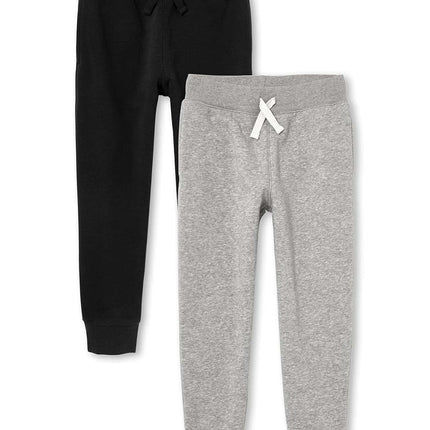 The Children's Place Pantalones Deportivos de Forro Polar para Niño, Negro/Gris Jaspeado, Paquete de 2, Talla Extra Grande