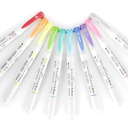 Zebra Pen MILDLINER Dual Tip Brush Pens, Felt Tip Pens For Adults, Bullet Tip & Brush Tip Colouring Pens, Double Ended Mildliner, Soft & Mild Colours, 10pk