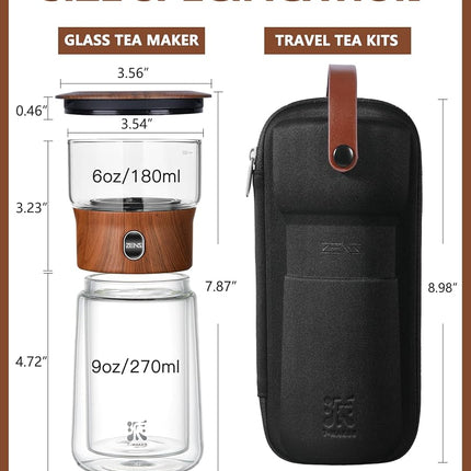 ZENS Glass Infuser Teapot, One Touch Tea Maker for Loose Leaf Tea, Walnut