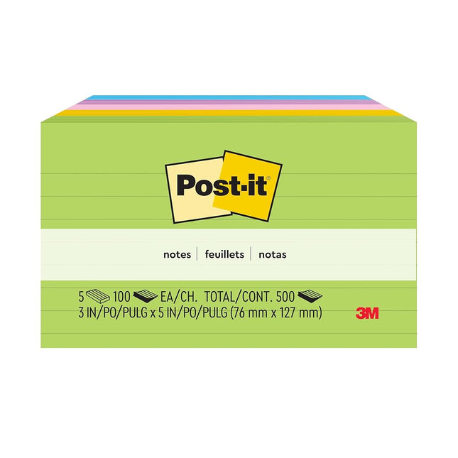 Post-it Notes, 3x5 in, 5 Pads, America's #1 Favorite Sticky Notes, Floral Fantasy Collection, Bold Colors, Clean Removal, Recyclable (635-5AU)