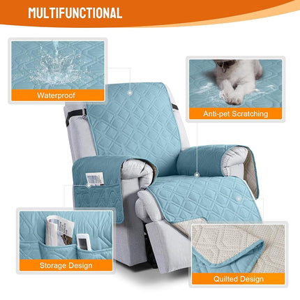 VANSOFY Fundas de sillón reclinable 100 % impermeables, fundas de sillón reclinable antideslizantes para perros, protector de muebles lavable con bolsillo, correas elásticas para mascotas, perros (azul marino, 71 cm)