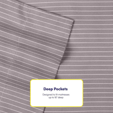 Sweet Home Collection Full Size Bed Sheets - 6 Piece 1500 Supreme Collection Fine Brushed Microfiber Deep Pocket Full Sheet Set Bedding - 2 Extra Pillow Cases, Pinstripe Gray