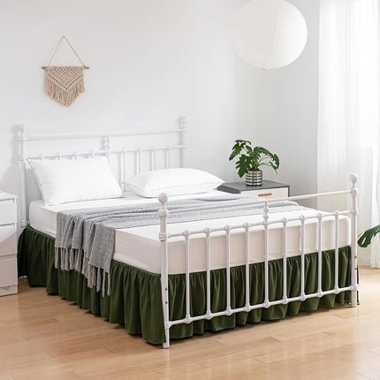 xuan dian Bed Skirt King Size Ruffled Bed Skirts with Split Corners,16 Inch Drop Dust Ruffle Bed Skirt with Platform, Green, King - 16" Drop