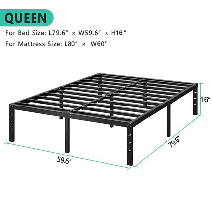 HLIPHA Metal Platform Bed Frame 16 Inch Tall,No Box Spring Needed,Queen Size Bed with Heavy Duty Strong Support Slats,Easy to Assemble,Black