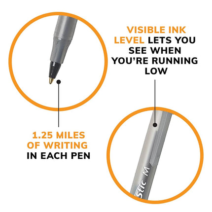 BIC Round Stic Xtra Life Ballpoint Ink Pens, Medium Point (1.0mm), Black Pens, Flexible Round Barrel For Writing Comfort, 144-Count