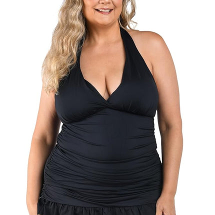 La Blanca Women's Island Goddess Halter Tankini Swimsuit Top, Black, 18 Plus