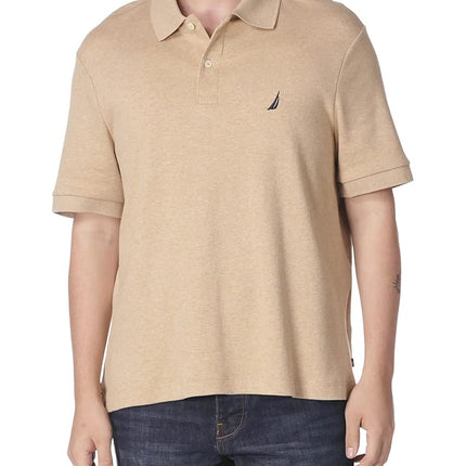 Nautica Men's Classic Fit Short Sleeve Solid Soft Cotton Polo Shirt, Coastal Camel Heather, 1X