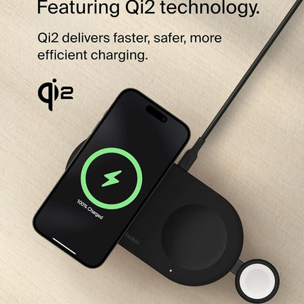 Belkin 3-in-1 MagSafe-Compatible Wireless Charging Pad with Qi2 15W - iPhone Charger - Fast Charging Wireless Charging Station for iPhone 16, 15, & 14 Series, AirPods, Apple Watch, & More - Black