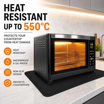 FLASLD 2Pack Heat Resistant Mat for Air Fryer Site on,16"X24" Fireproof Silicone Mats for Kitchen Counter, Countertop Protector, No-slip and Waterproof Black