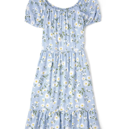 The Children's Place Women's Mommy and Me Matching Short Sleeve Dresses, Sunset Gold Floral Puff Sleeve, Small