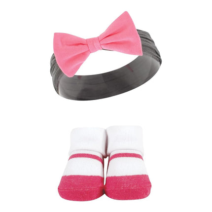 Hudson Baby baby-girls Headband and Socks Set, Pink Leopard, 0-9 Month