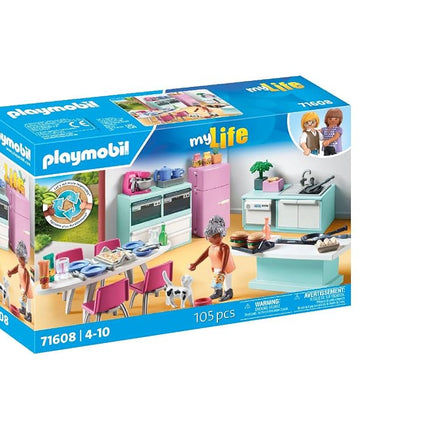 Playmobil 71608 myLife: Kitchen with dining place, fully equipped kitchen for detailed role-playing, made from over 80% recycled and bio-based materials, play sets suitable for children ages 4+