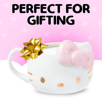 Silver Buffalo Sanrio Hello Kitty Pink Bow Rose Gold, 3D Sculpted Mug, 20oz