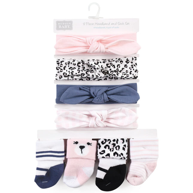 Hudson Baby baby-girls Headband and Socks Set, Bear Leopard, 0-9 Months