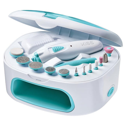 KISS Power File X Nail Dryer All-in-One Nail Care Kit, Cordless Rechargeable Handle, Salon Style Nail Dryer, 12 Interchangeable Styling Attachments, Ergonomic Design, Storage Case, 16 Pcs., 1.14 Lbs.