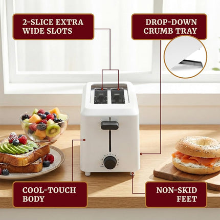 Tostadora de tacto frío Elite Gourmet ECT-1027#, 7 ajustes de tostado, funciones de cancelación, bandeja recogemigas deslizable, ranuras extra anchas de 1.5" para bagels, gofres, panes especiales, hojaldre, aperitivos, blanco