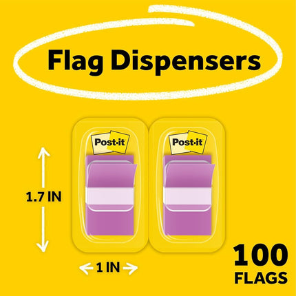 Post-it Flags, 50/Dispenser, 2 Dispensers/Pack, 1 in Wide, Purple (680-PU2)