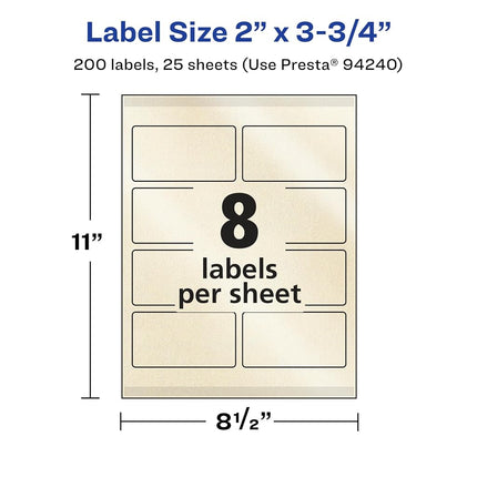 Avery Pearlized Ivory Rectangle Labels with Sure Feed Technology, Print-to-The-Edge, 2" x 3.75", 200 Pearlized Ivory Labels, Laser/Inkjet Printable Labels