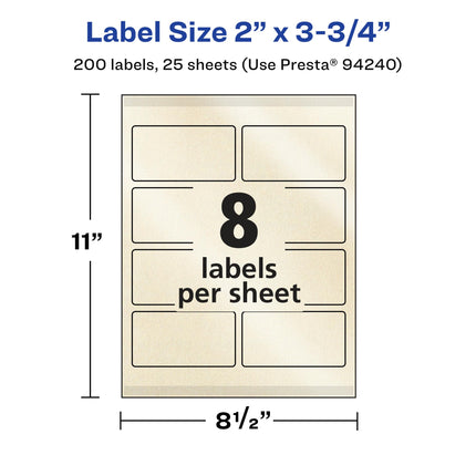 Avery Pearlized Ivory Rectangle Labels with Sure Feed Technology, Print-to-The-Edge, 2" x 3.75", 200 Pearlized Ivory Labels, Laser/Inkjet Printable Labels