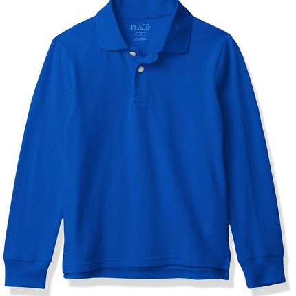 The Children's Place Boys' Uniform Long Sleeve Pique Polo, Renew Blue, XXL (16)
