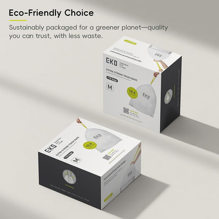 EKO 10.6 Gallon / 35–40 Liter Drawstring Trash Bags, 110 Count Heavy-Duty Tall Kitchen Garbage Can Liners, Extra-Strong Leak-Resistant, Unscented, White, Code M