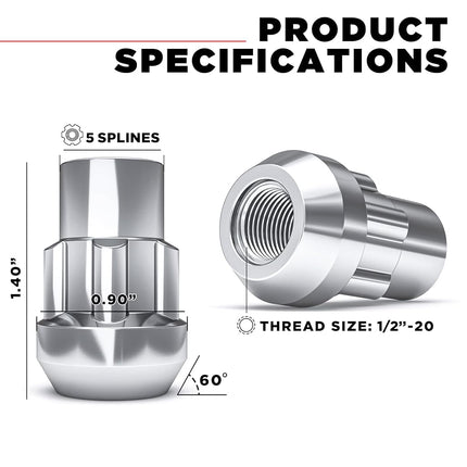 White Knight Wheel Accessories 40400S Chrome 1/2"-20 Acorn Wheel Lock Set, 4 Pack
