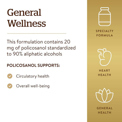 Solgar - Policosanol 20 mg Vegetable Capsules 100 Count