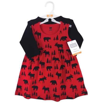 Ensemble robe et cardigan en coton pour bébés filles Hudson Baby, motif élan et ours rouge, 6-9 mois