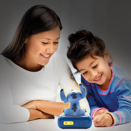LEXIBOOK, Disney Stitch Night Light Alarm Clock, Sounds and Melodies, LCD Backlit Display, Luminous, Snooze, Blue, RL800D