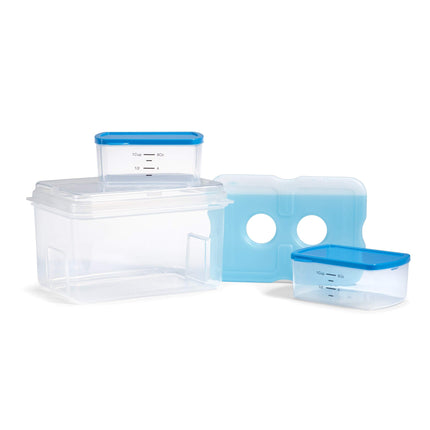 Fit + Fresh Entrée Set, Reusable Kit Includes a 6-Cup Lunch Container, Two 1-Cup Snack Containers & a Slim Ice Pack, Perfect for Insulated Lunch Bag, Lunch Box & More, Blue