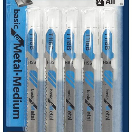 BOSCH T118B 5-Piece 3-5/8 In. 11-14 TPI Basic for Metal T-Shank Jig Saw Blades, Silver, 3-5/8" 11-14 TPI - 5 pcs