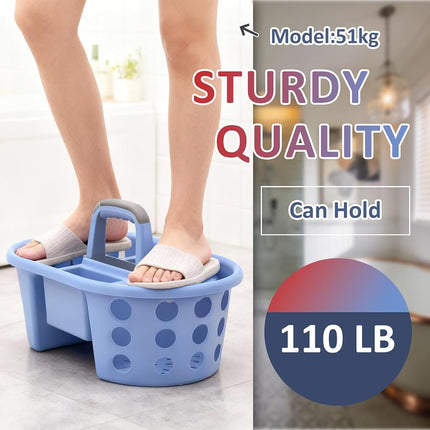 SIMPLYKLEEN Large Shower Caddy Portable 2PC - Made in USA Plastic Jumbo Size Dorm Storage Candy Tote with Handle Shower Organizer for Bathroom, Pantry, Kitchen, College Dorm, Red/Periwinkle