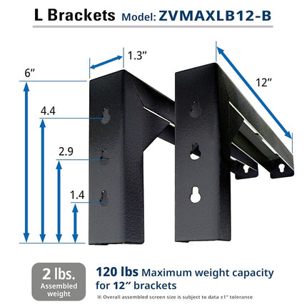 Elite Screens 12" Wall and Ceiling Hanging L-Brackets for Manual/Spectrum/VMAX2 series, Black, ZVMAXLB12-B