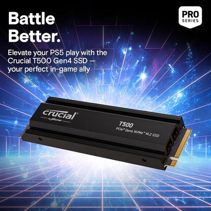 Crucial T500 1TB SSD PCIe Gen4 NVMe M.2 with Heatsink, Up to 7300MB/s, Compatible with PlayStation 5, TLC NAND, Desktop PC, Solid State Drive - CT1000T500SSD5